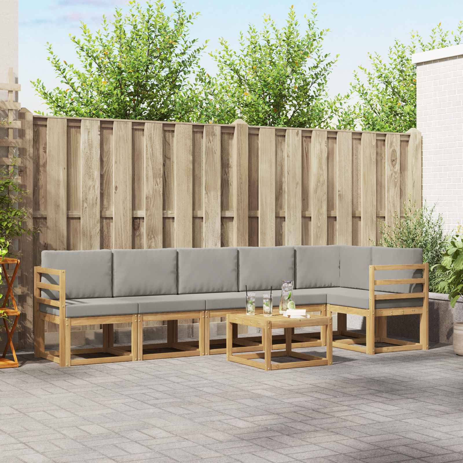 vidaXL Outdoor-Sofagarnitur mit Kissen 7 pcs Weiß und Hellgrau