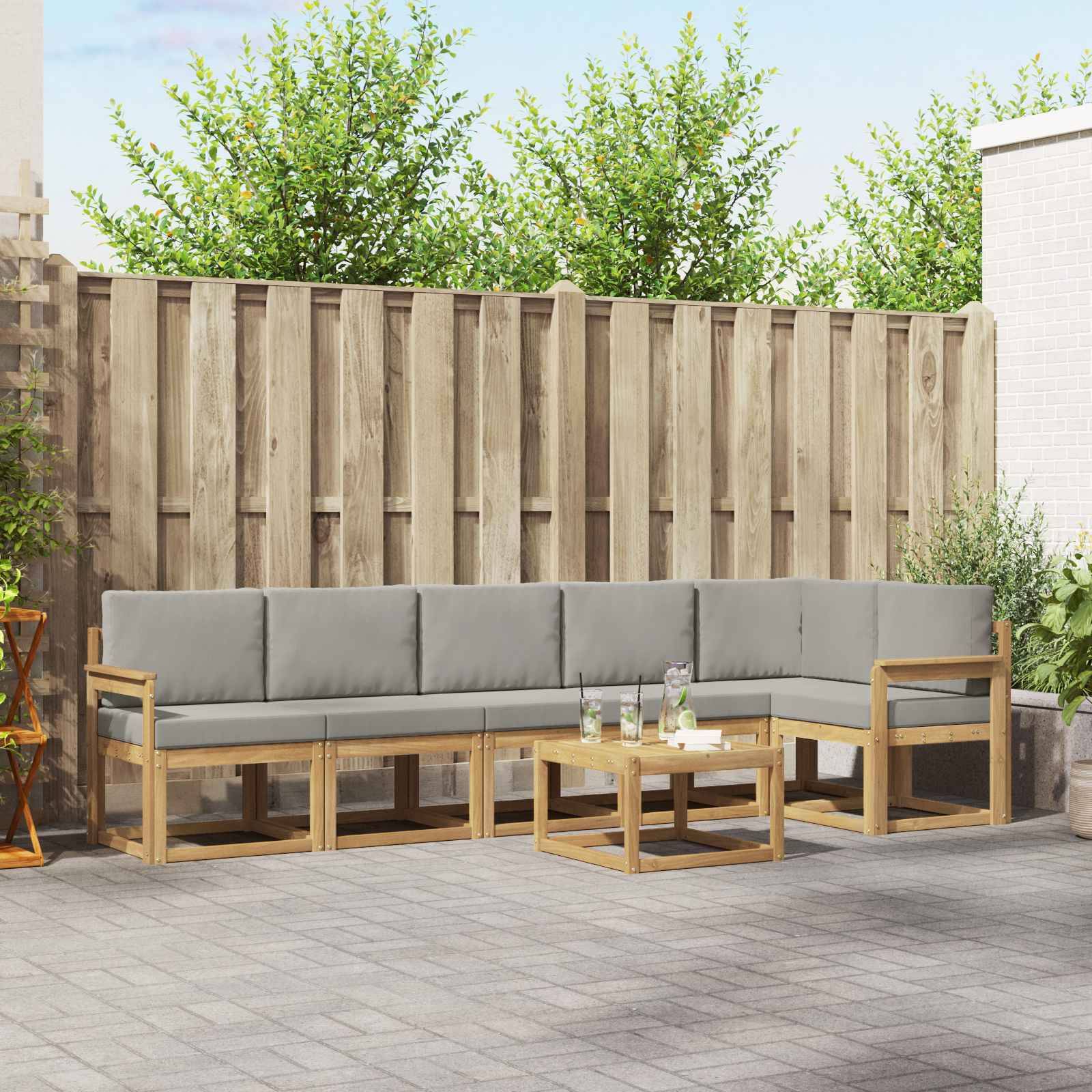 vidaXL Outdoor-Sofagarnitur mit Kissen 7 pcs Weiß und Hellgrau