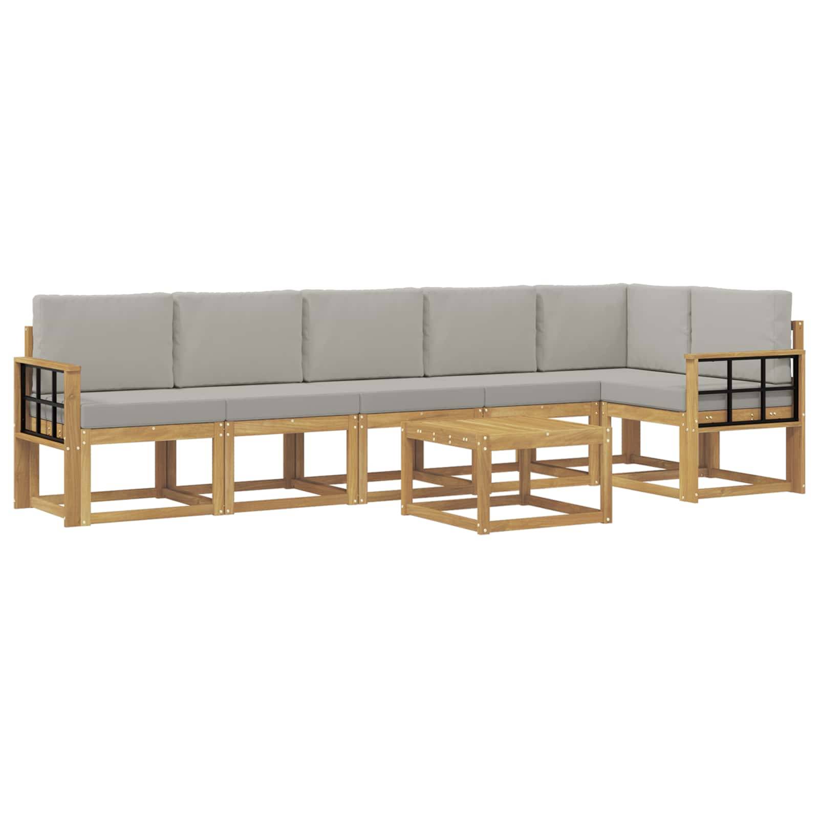 vidaXL Outdoor-Sofagarnitur mit Kissen 7 pcs Weiß und Hellgrau
