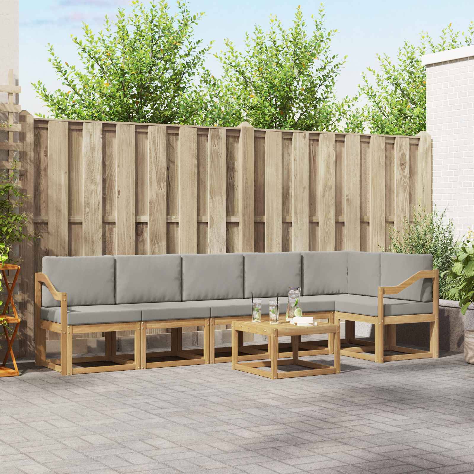 vidaXL Outdoor-Sofagarnitur mit Kissen 7 pcs Weiß und Hellgrau