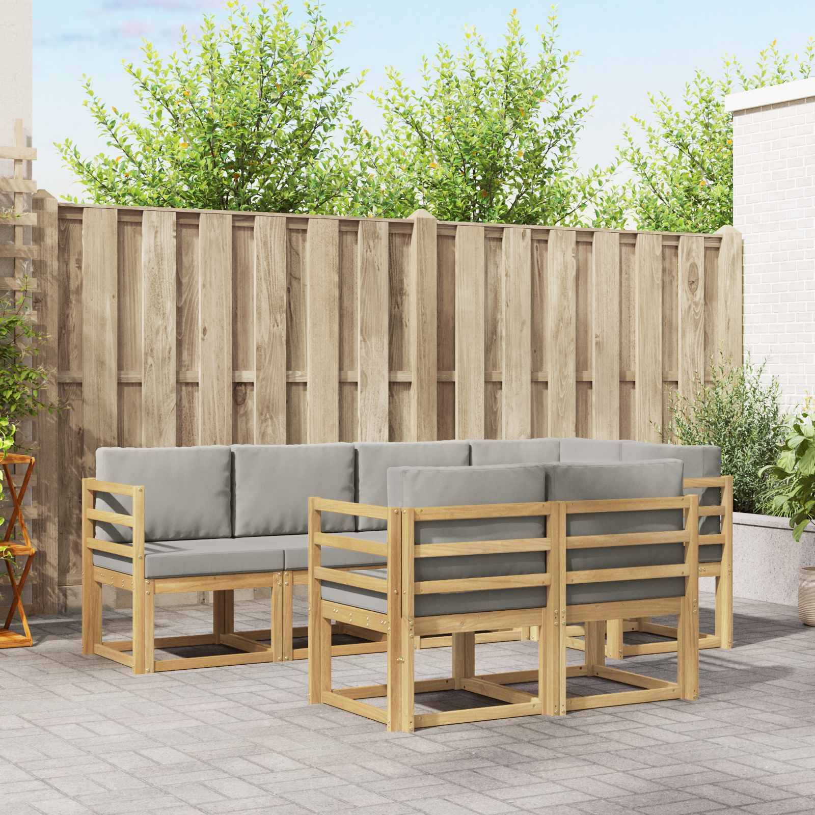 vidaXL Outdoor-Sofagarnitur mit Kissen 7 pcs Weiß und Hellgrau