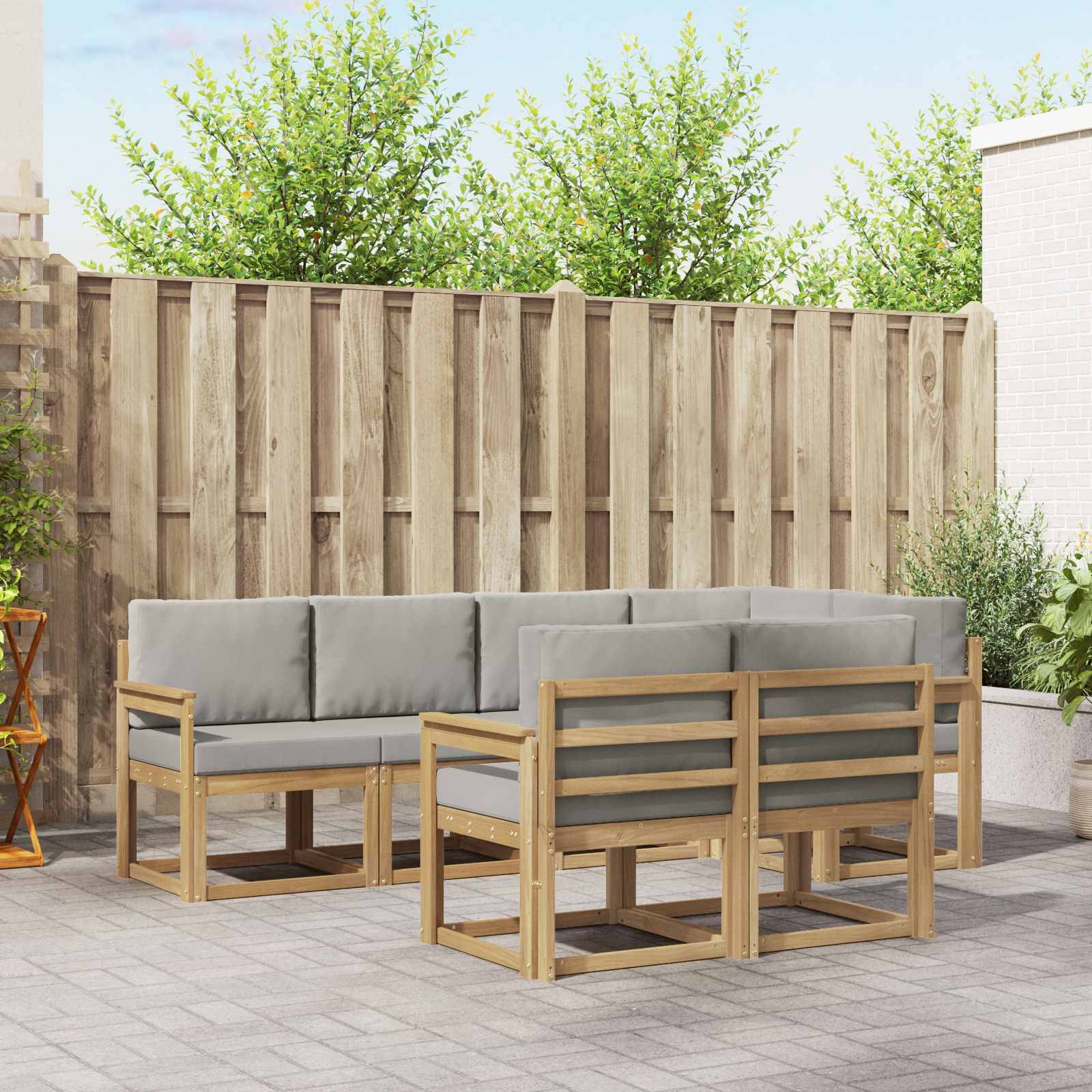 vidaXL Outdoor-Sofagarnitur mit Kissen 7 pcs Weiß und Hellgrau