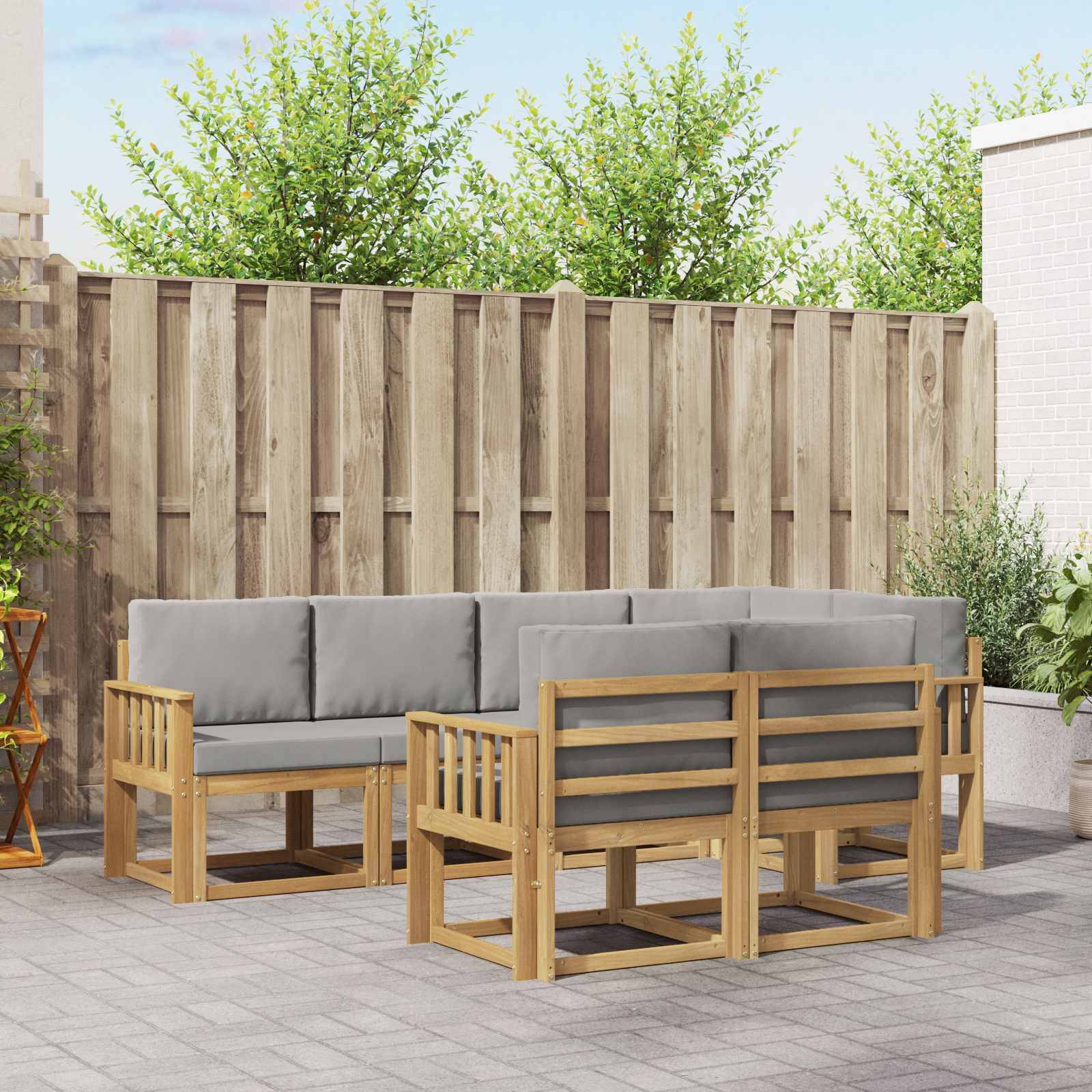 vidaXL Outdoor-Sofagarnitur mit Kissen 7 pcs Weiß und Hellgrau