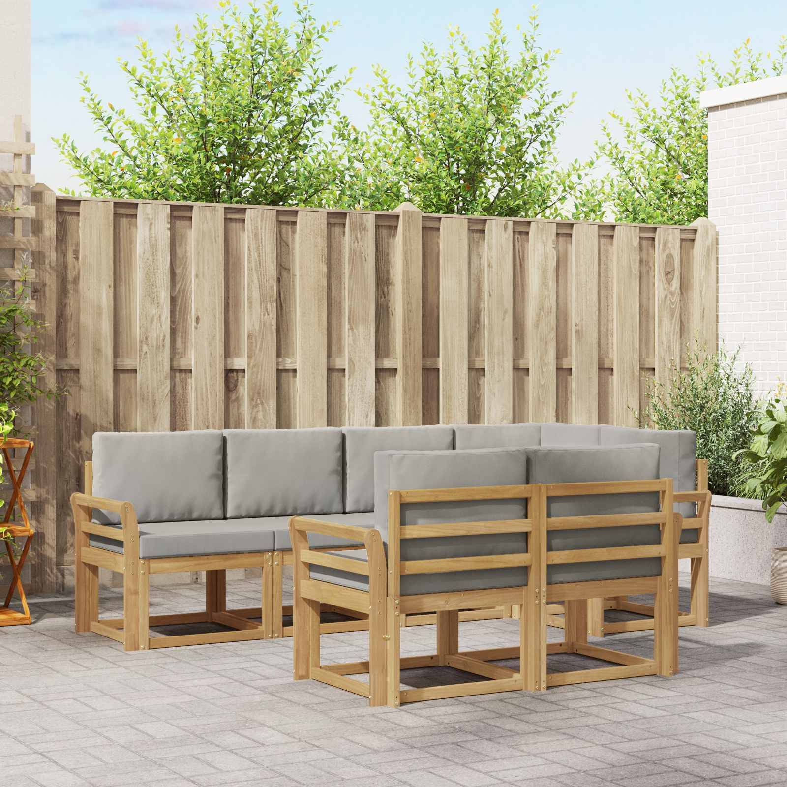 vidaXL Outdoor-Sofagarnitur mit Kissen 7 pcs Weiß und Hellgrau