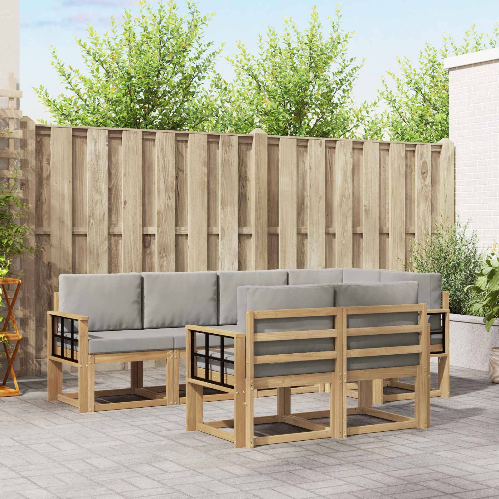 vidaXL Outdoor-Sofagarnitur mit Kissen 7 pcs Weiß und Hellgrau