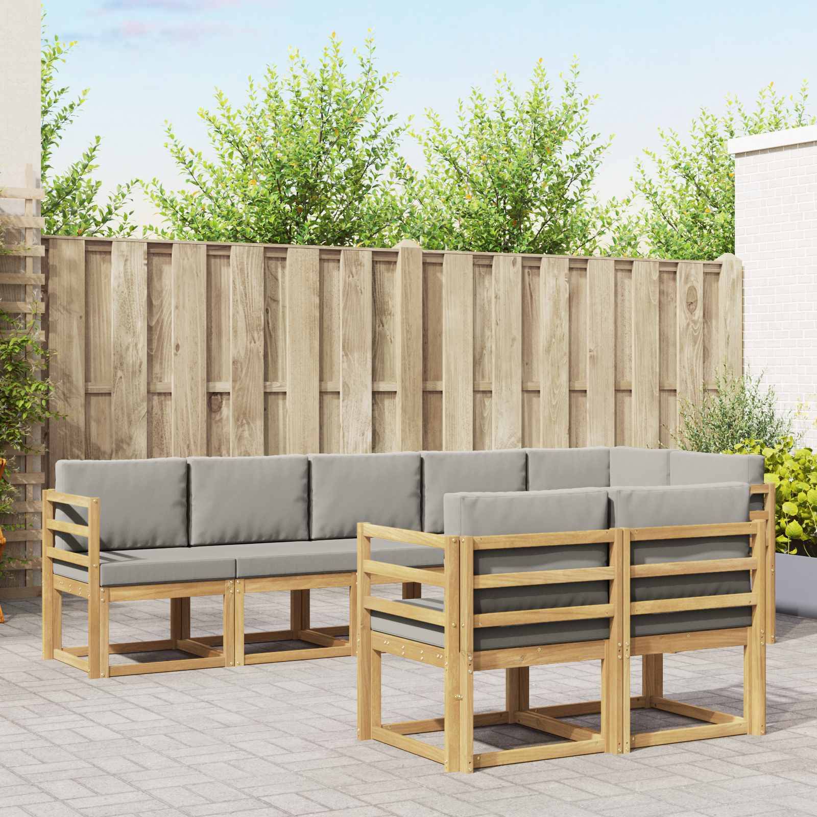 vidaXL Outdoor-Sofagarnitur mit Kissen 8 pcs Weiß und Hellgrau