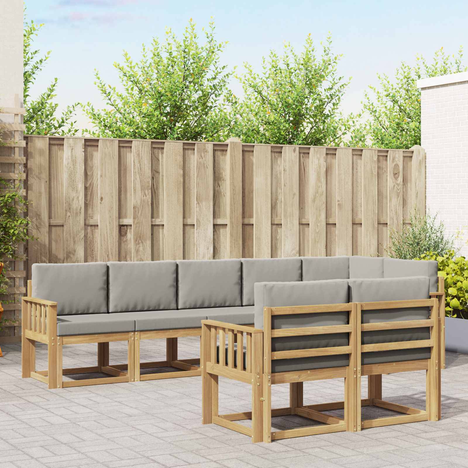 vidaXL Outdoor-Sofagarnitur mit Kissen 8 pcs Weiß und Hellgrau