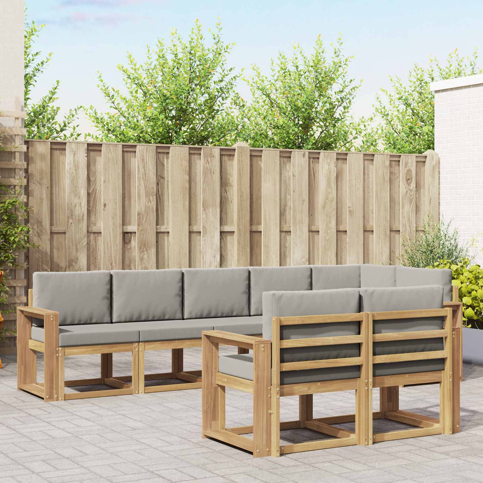 vidaXL Outdoor-Sofagarnitur mit Kissen 8 pcs Weiß und Hellgrau