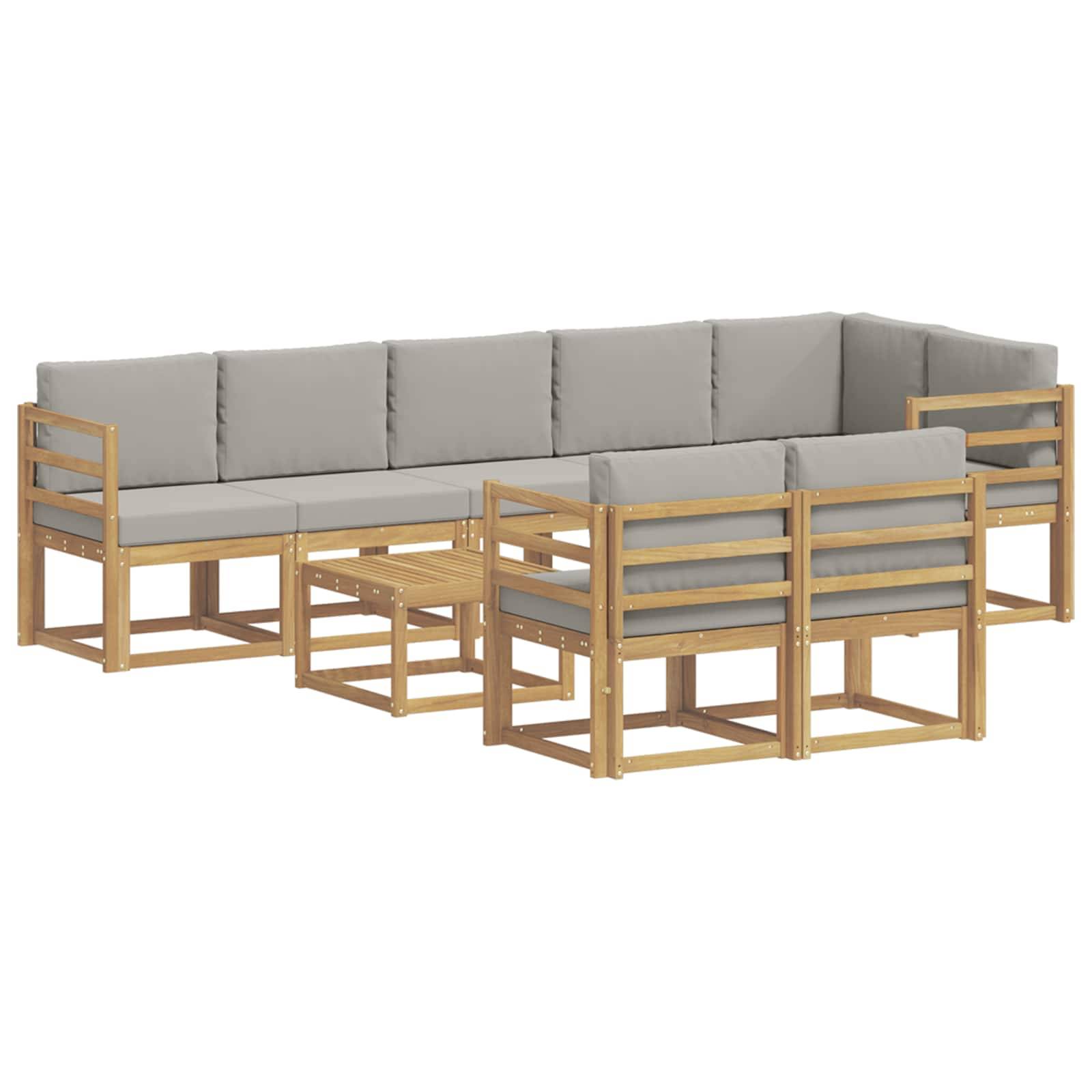vidaXL Outdoor-Sofagarnitur mit Kissen 9 pcs Weiß und Hellgrau