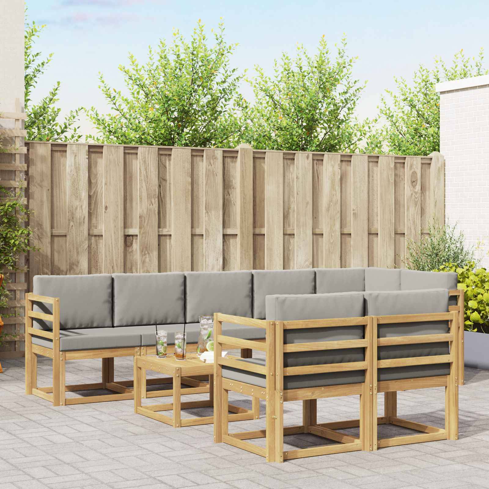 vidaXL Outdoor-Sofagarnitur mit Kissen 9 pcs Weiß und Hellgrau