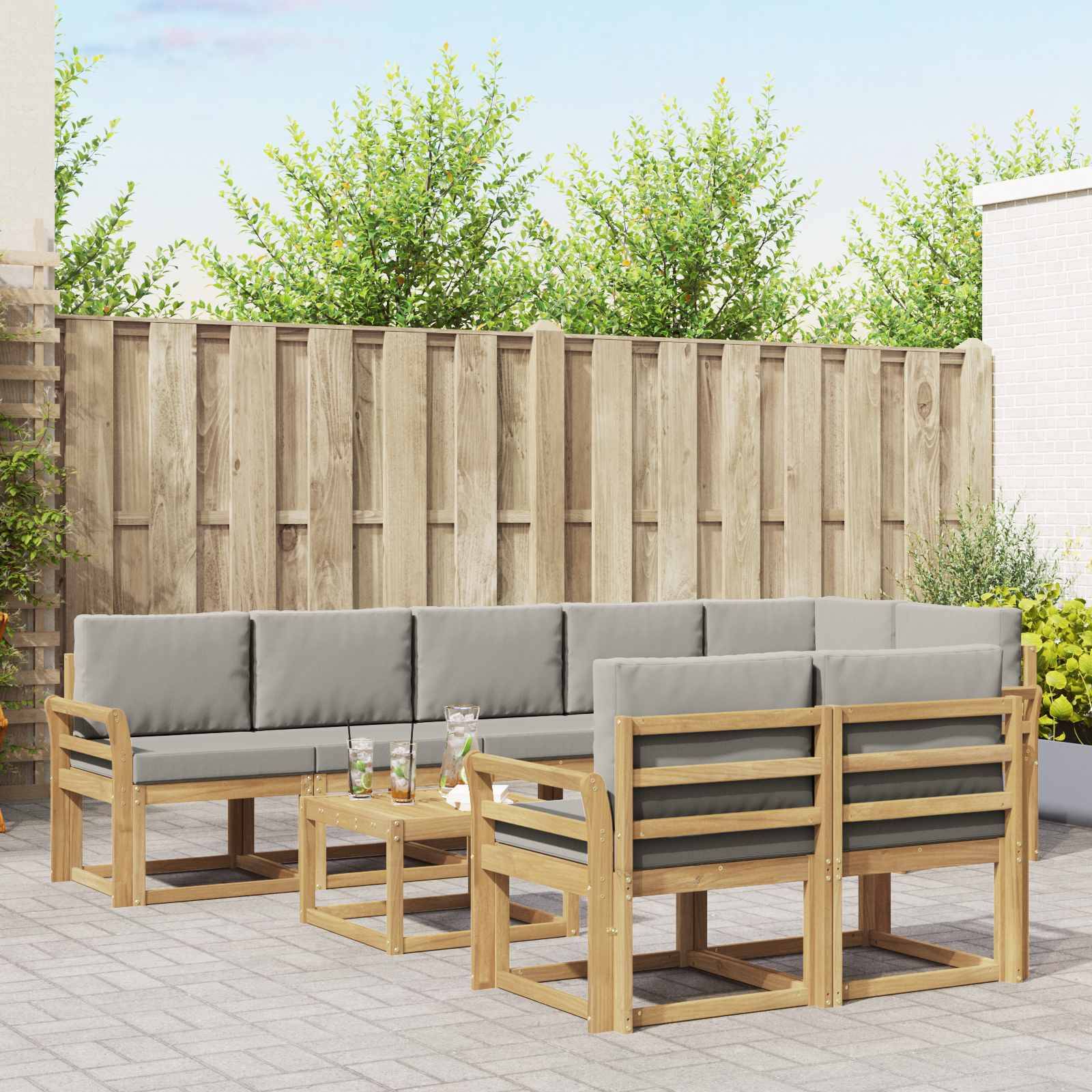 vidaXL Outdoor-Sofagarnitur mit Kissen 9 pcs Weiß und Hellgrau