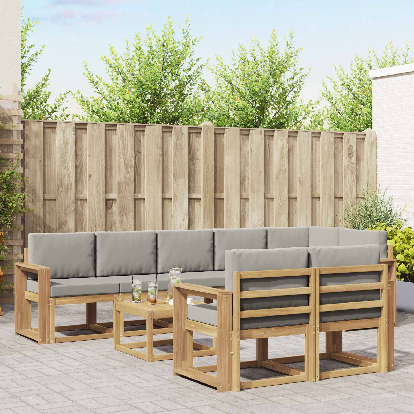 vidaXL Outdoor-Sofagarnitur mit Kissen 9 pcs Weiß und Hellgrau