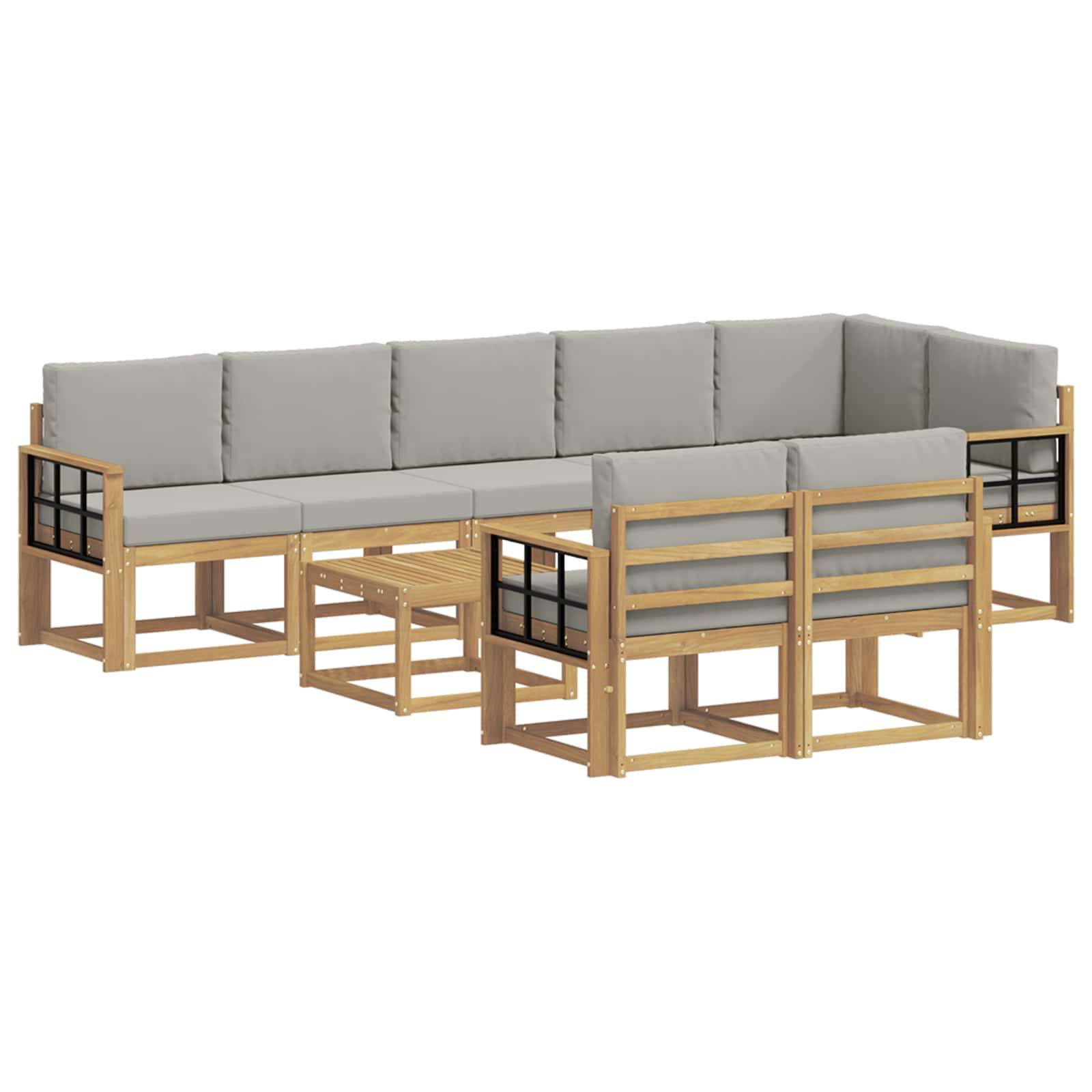 vidaXL Outdoor-Sofagarnitur mit Kissen 9 pcs Weiß und Hellgrau