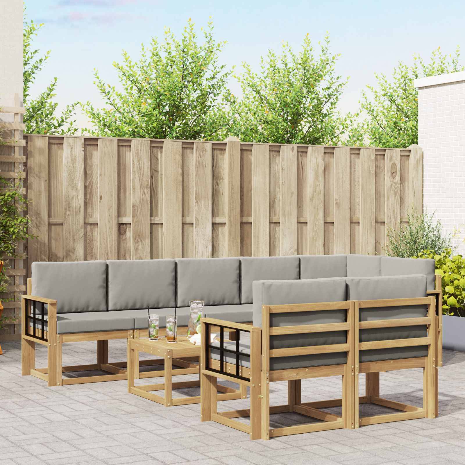 vidaXL Outdoor-Sofagarnitur mit Kissen 9 pcs Weiß und Hellgrau