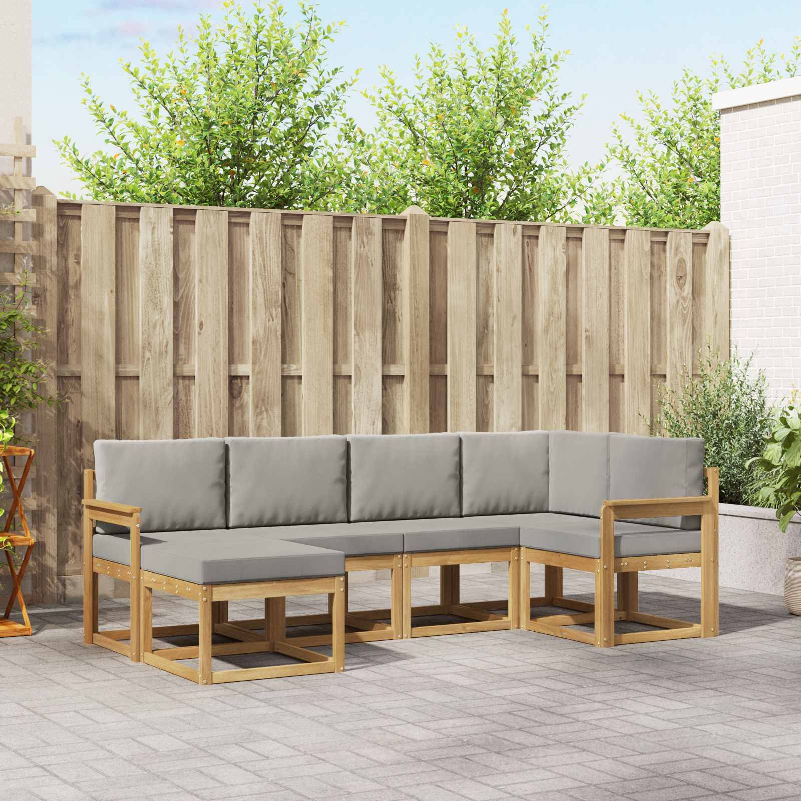 vidaXL Outdoor-Sofagarnitur 6 pcs Weiß und Hellgrau