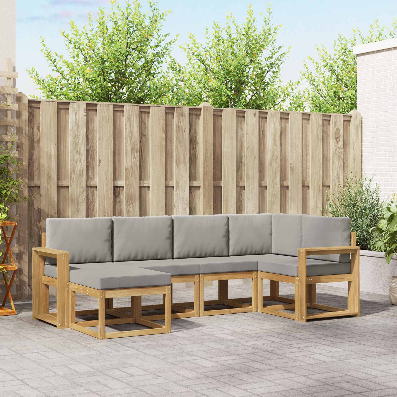 vidaXL Outdoor-Sofagarnitur 6 pcs Weiß und Hellgrau