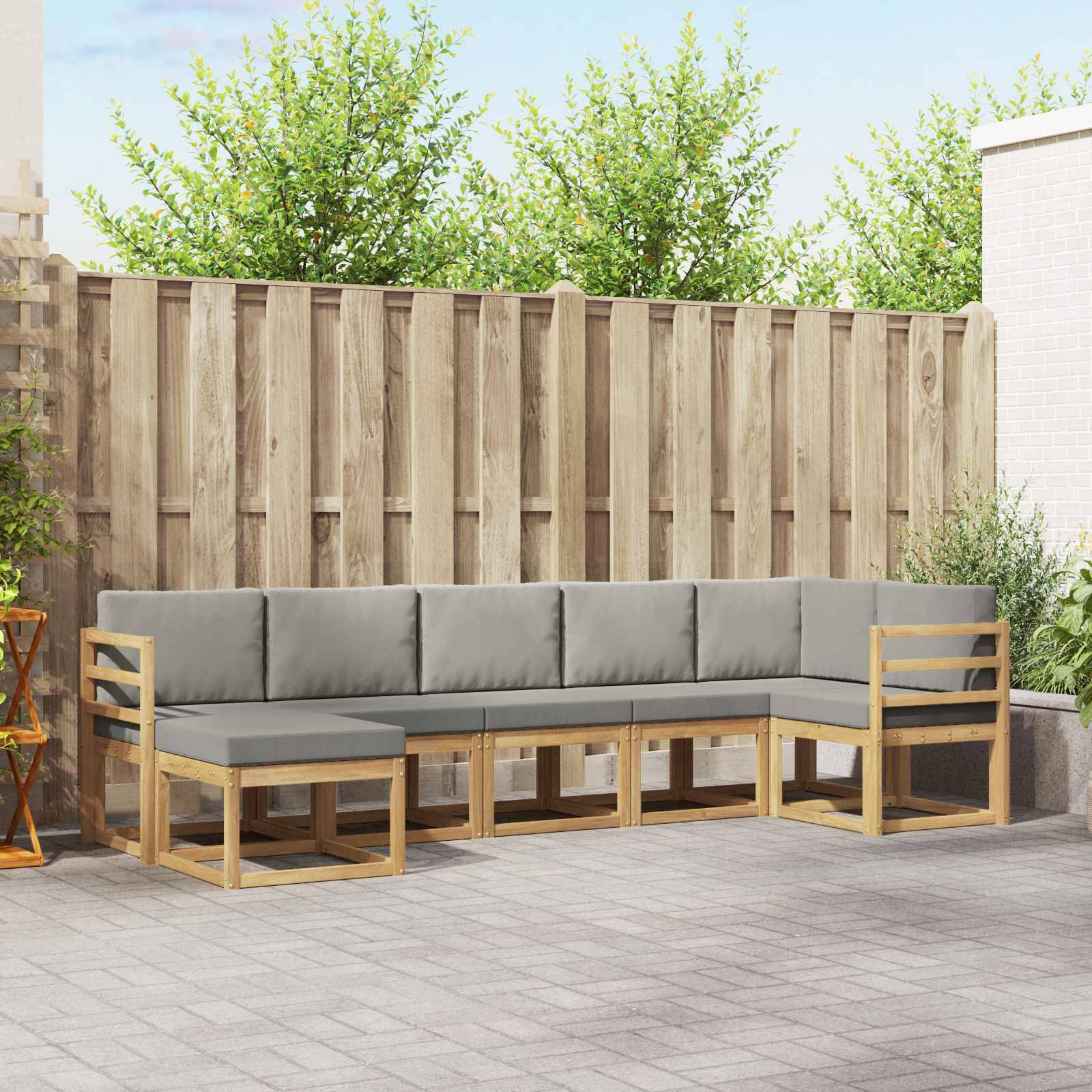 vidaXL Outdoor-Sofagarnitur mit Kissen 7 pcs Weiß und Hellgrau