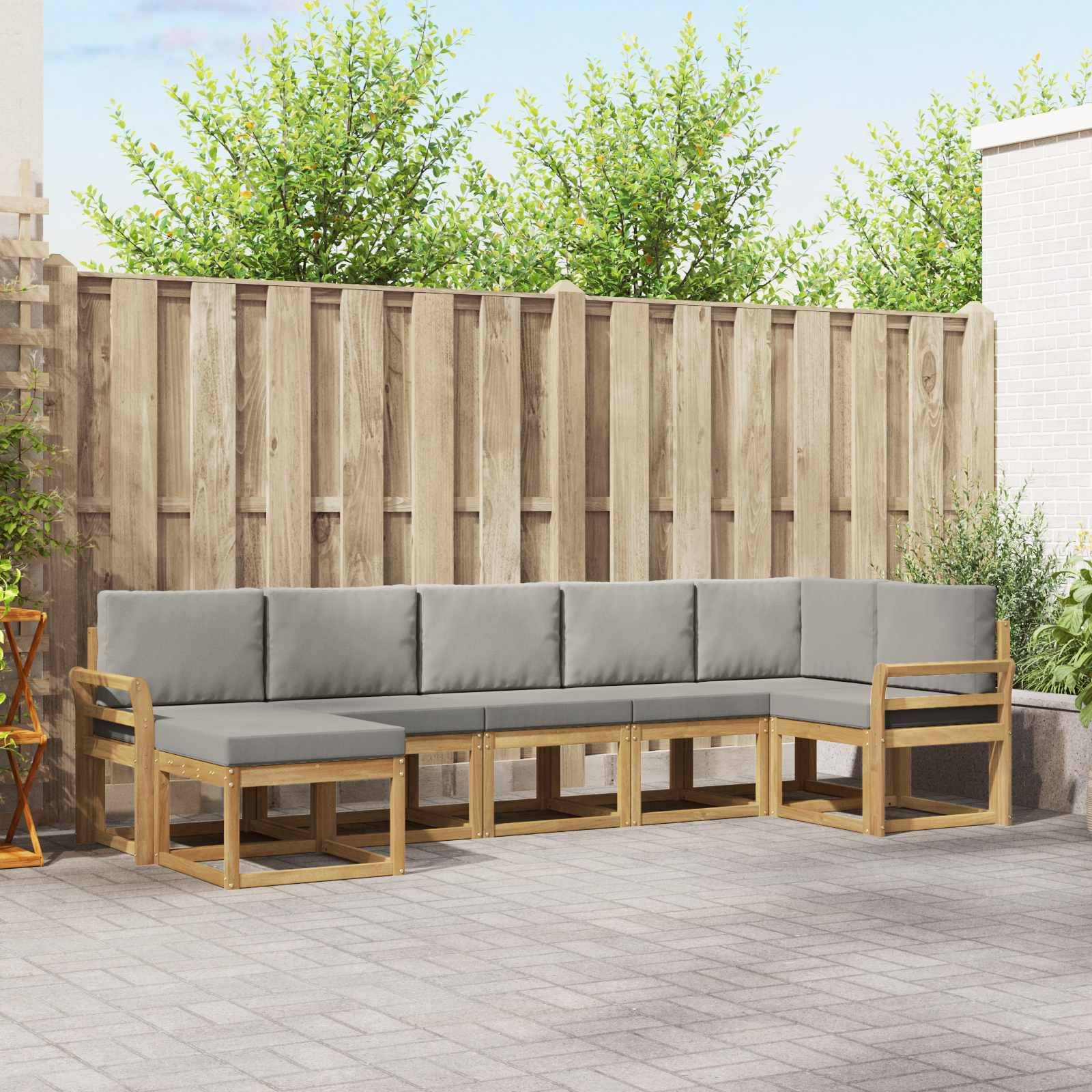 vidaXL Outdoor-Sofagarnitur mit Kissen 7 pcs Weiß und Hellgrau