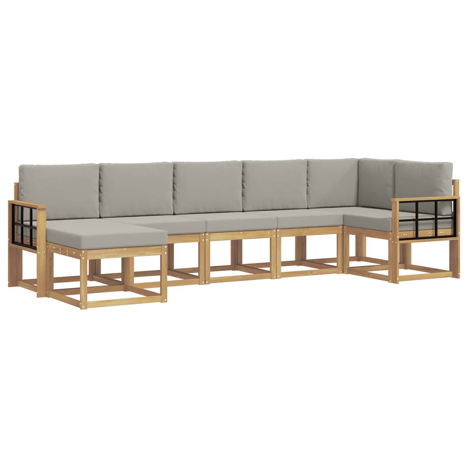 vidaXL Outdoor-Sofagarnitur mit Kissen 7 pcs Weiß und Hellgrau