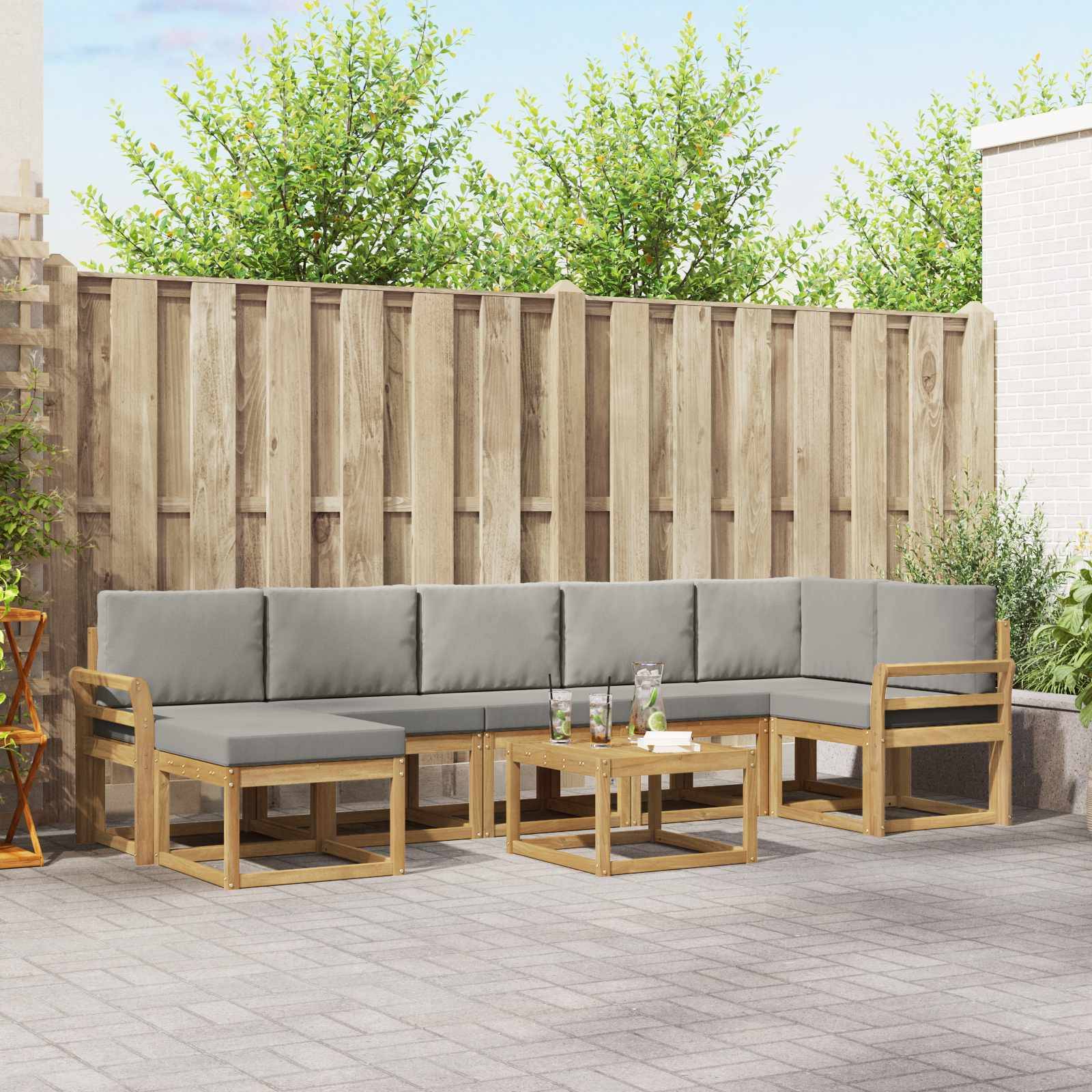 vidaXL Outdoor-Sofagarnitur 8 pcs Weiß und Hellgrau