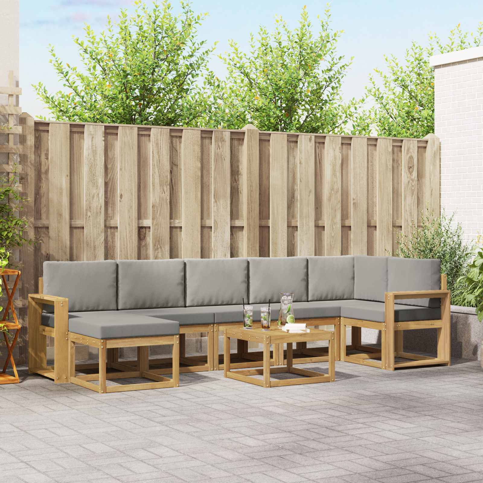 vidaXL Outdoor-Sofagarnitur 8 pcs Weiß und Hellgrau