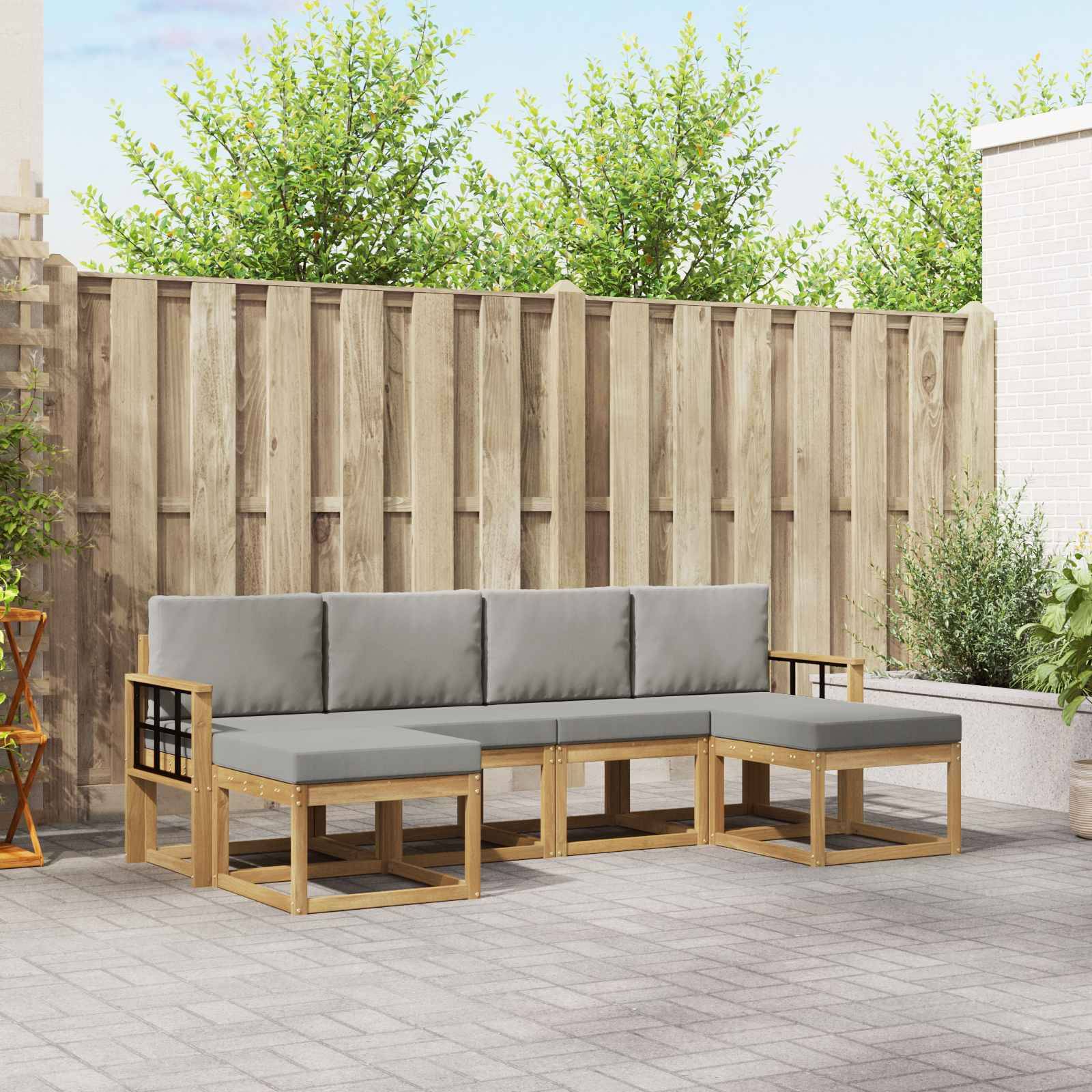 vidaXL Outdoor-Sofagarnitur mit Kissen 6 pcs Weiß und Hellgrau