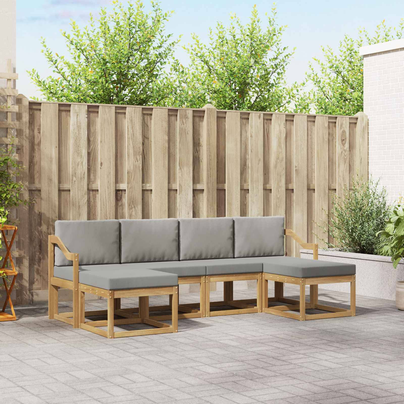 vidaXL Outdoor-Sofagarnitur mit Kissen 6 pcs Weiß und Hellgrau
