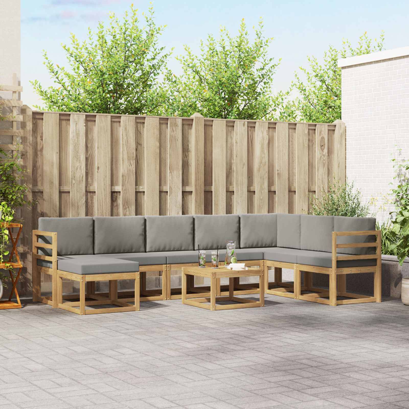 vidaXL Outdoor-Sofagarnitur mit Kissen 9 pcs Weiß und Hellgrau