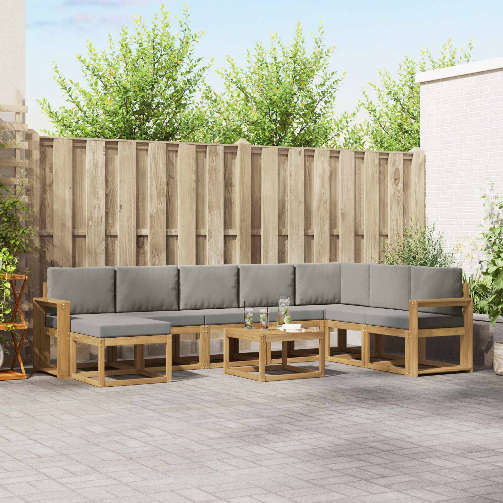 vidaXL Outdoor-Sofagarnitur mit Kissen 9 pcs Weiß und Hellgrau