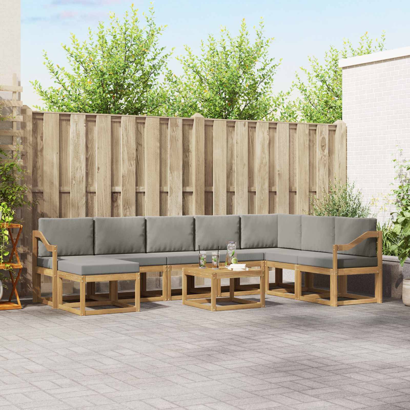 vidaXL Outdoor-Sofagarnitur mit Kissen 9 pcs Weiß und Hellgrau