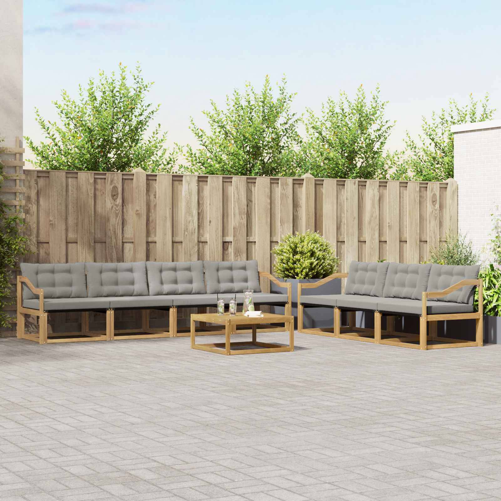 vidaXL Outdoor-Sofagarnitur 8 pcs Weiß und Hellgrau