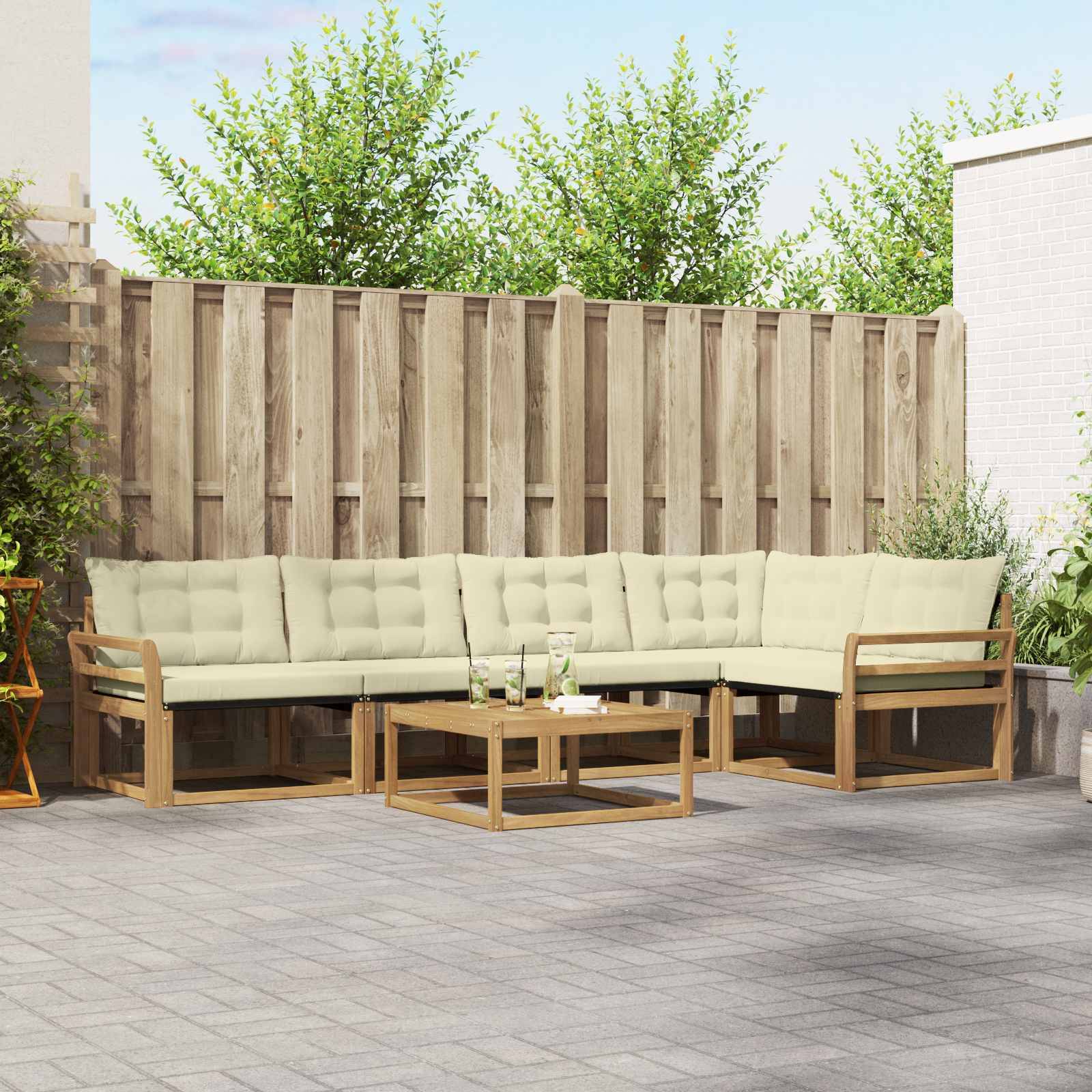 vidaXL Outdoor-Sofagarnitur 6 pcs Weiß und Creme 79 x 79 x 37 cm