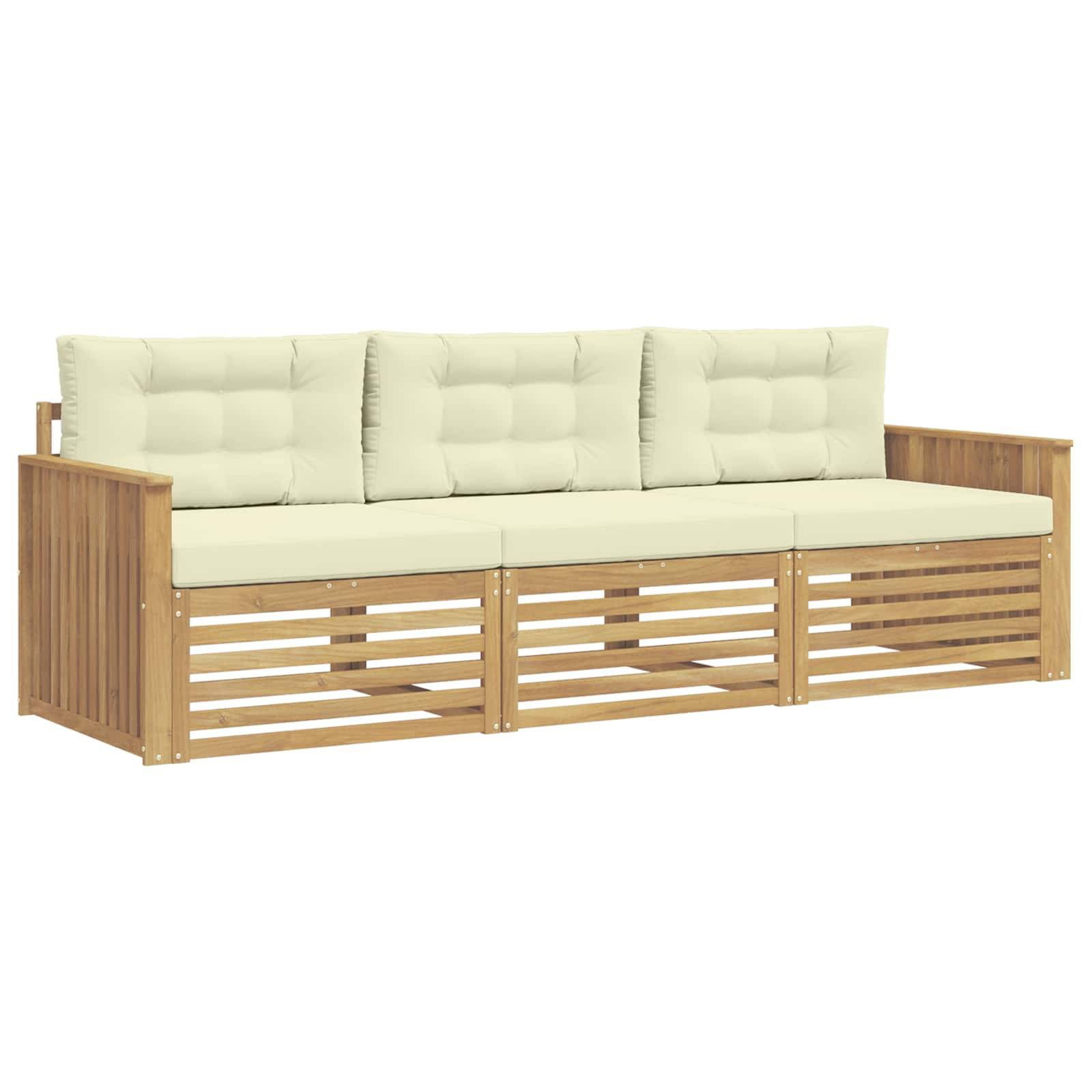 vidaXL Outdoor-Sofagarnitur 3 pcs Weiß und Creme Massivholz Akazie