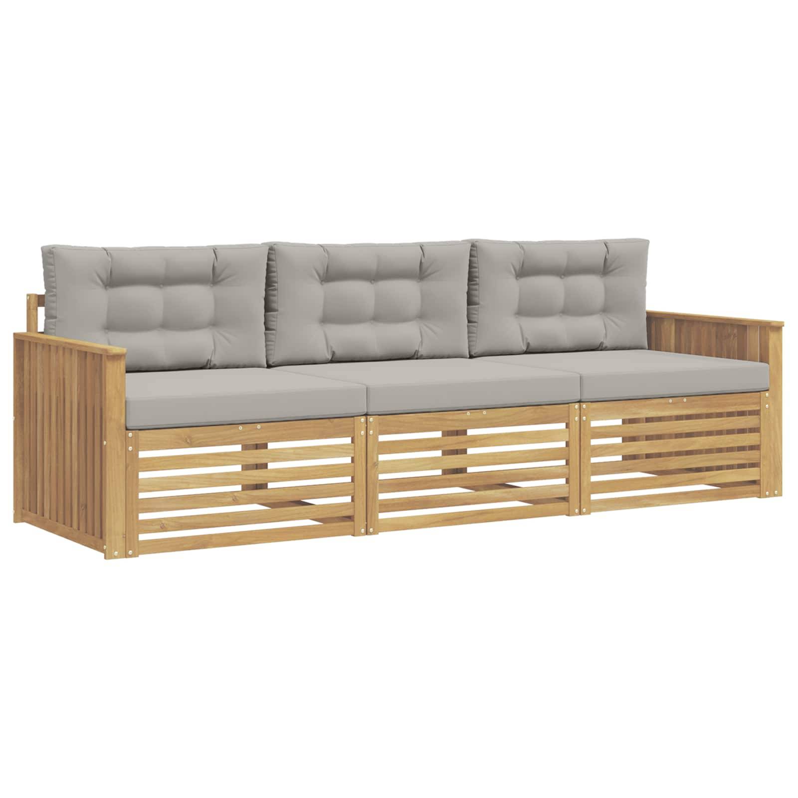vidaXL Outdoor-Sofagarnitur 3 pcs Weiß und Hellgrau Massivholz Akazie