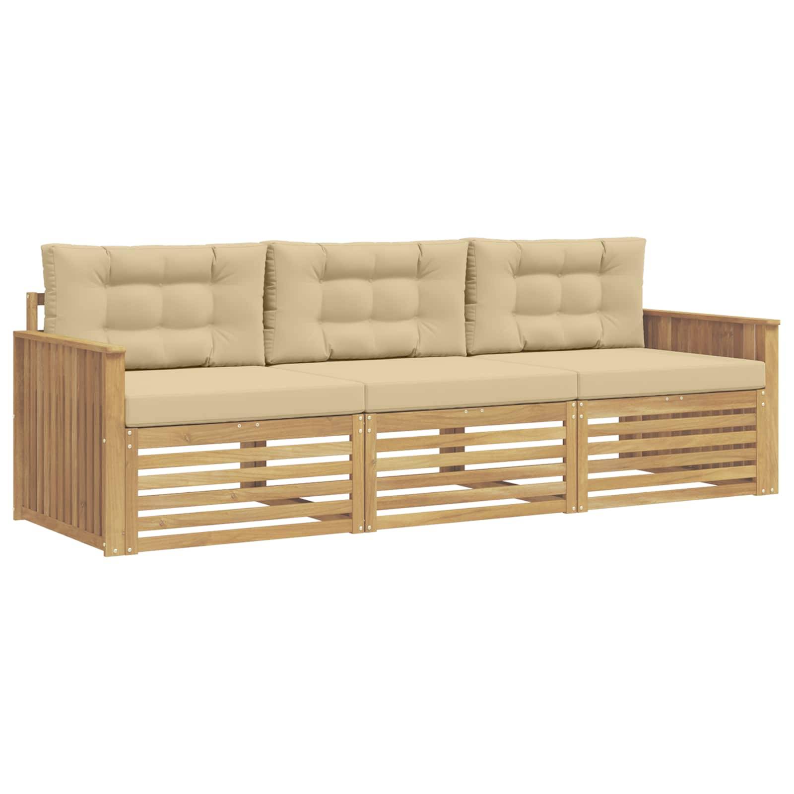 vidaXL Outdoor-Sofagarnitur 3 pcs Weiß und Beige Massivholz Akazie