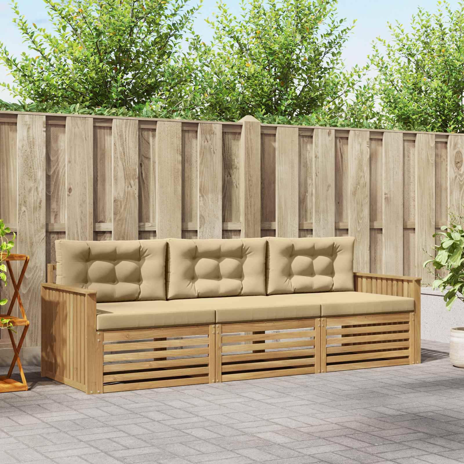 vidaXL Outdoor-Sofagarnitur 3 pcs Weiß und Beige Massivholz Akazie