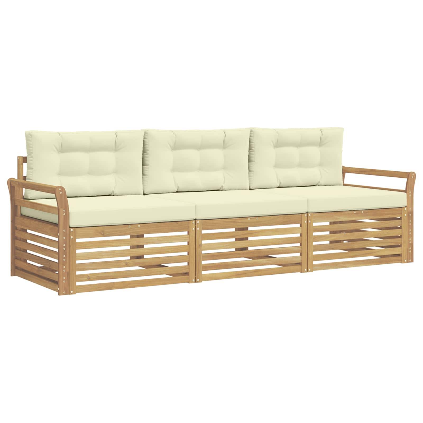 vidaXL Outdoor-Sofagarnitur 3 pcs Weiß und Creme Massivholz Akazie