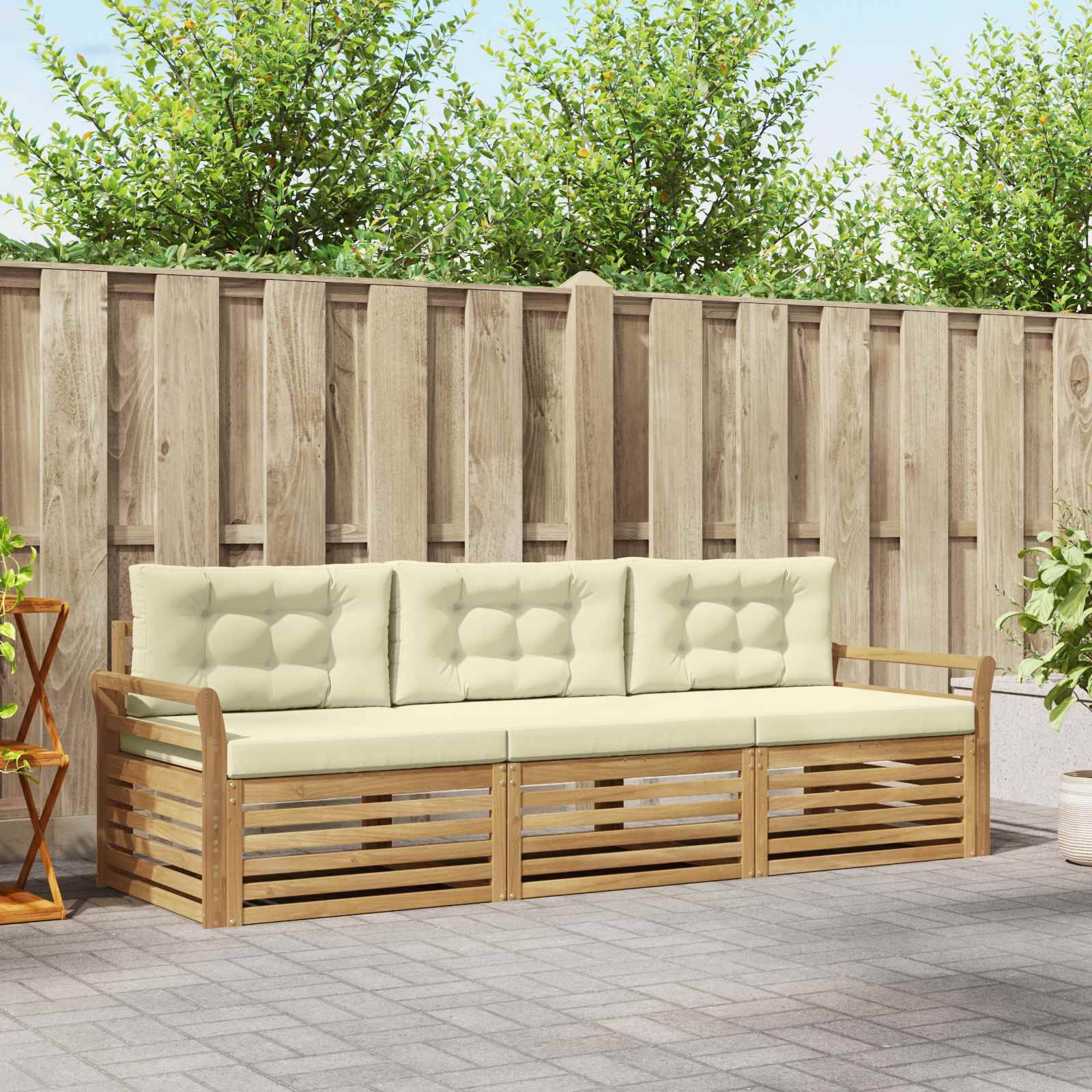 vidaXL Outdoor-Sofagarnitur 3 pcs Weiß und Creme Massivholz Akazie