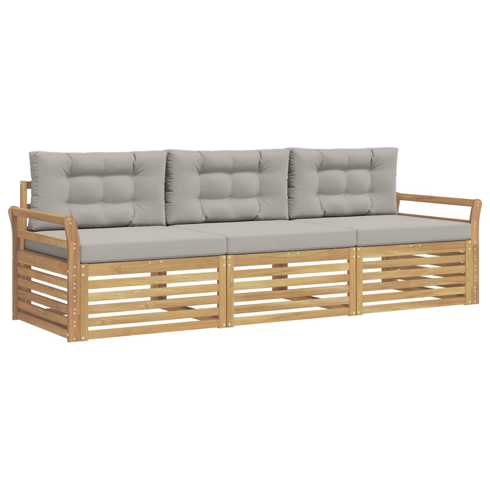vidaXL Outdoor-Sofagarnitur 3 pcs Weiß und Hellgrau Massivholz Akazie