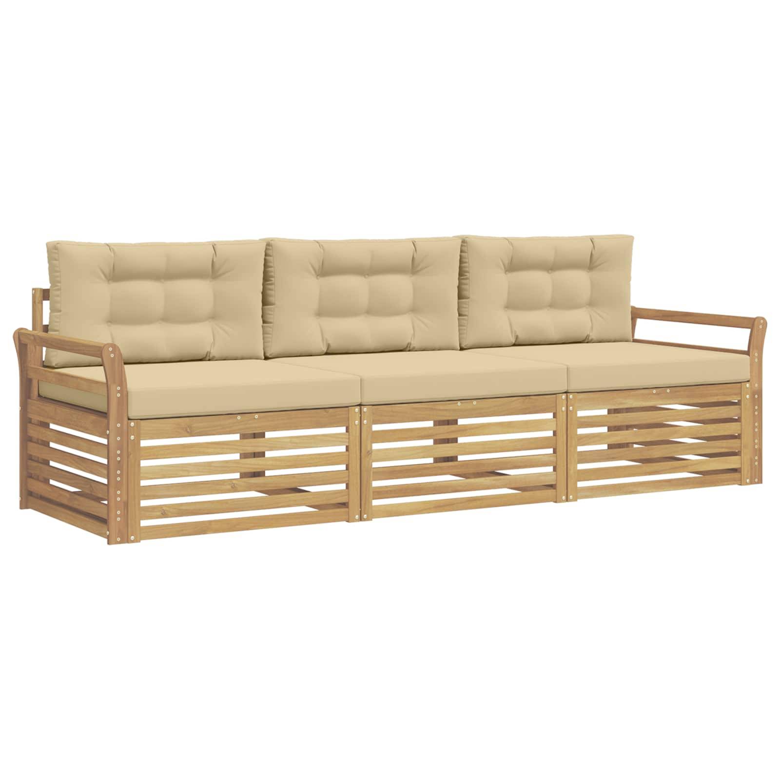 vidaXL Outdoor-Sofagarnitur 3 pcs Weiß und Beige Massivholz Akazie
