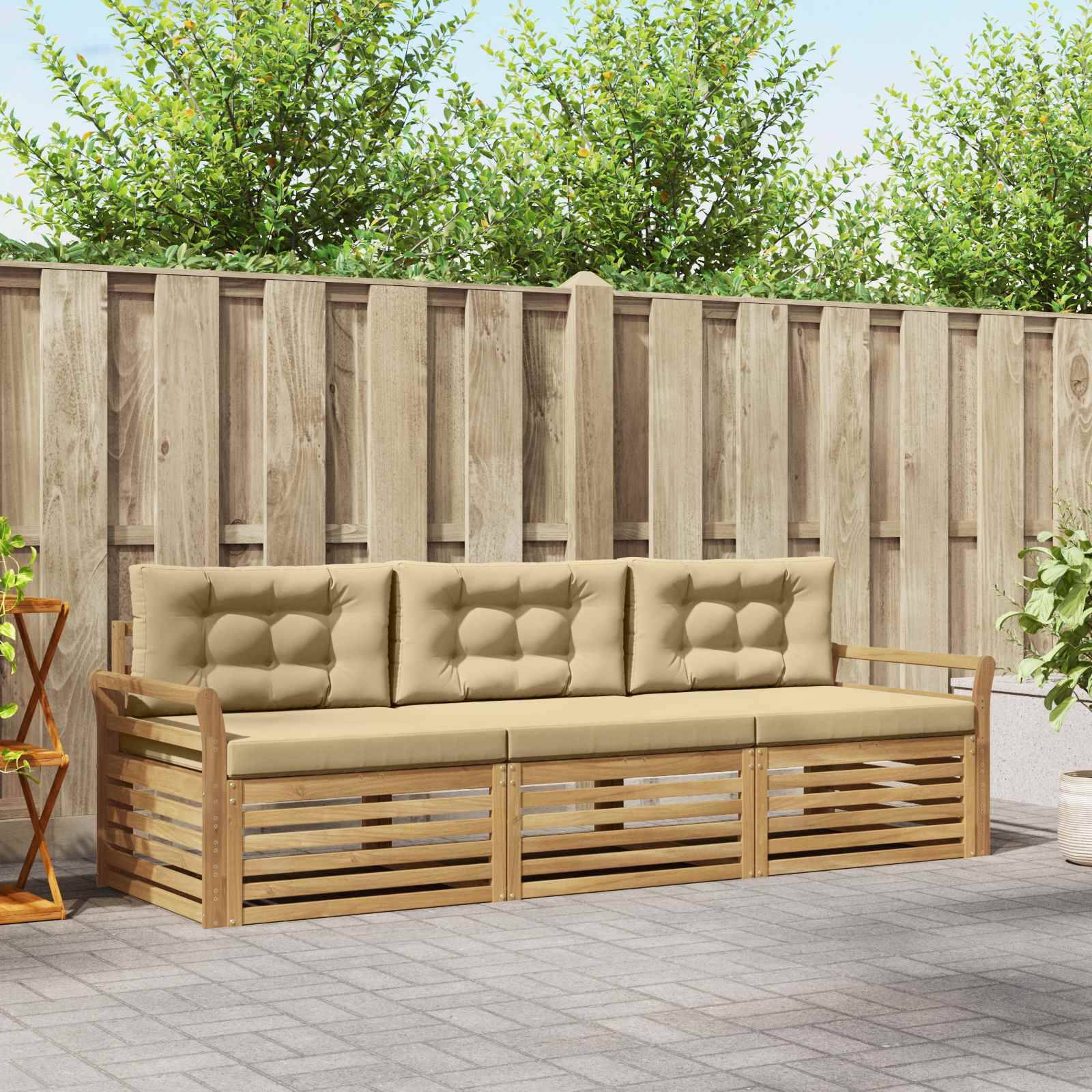 vidaXL Outdoor-Sofagarnitur 3 pcs Weiß und Beige Massivholz Akazie