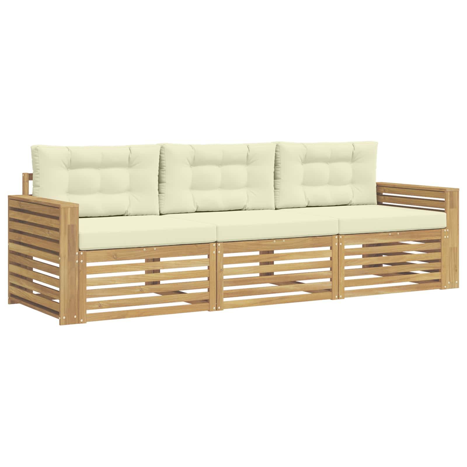 vidaXL Outdoor-Sofagarnitur 3 pcs Weiß und Creme Massivholz Akazie