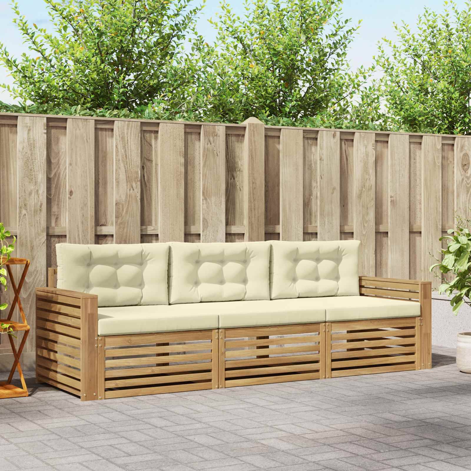 vidaXL Outdoor-Sofagarnitur 3 pcs Weiß und Creme Massivholz Akazie