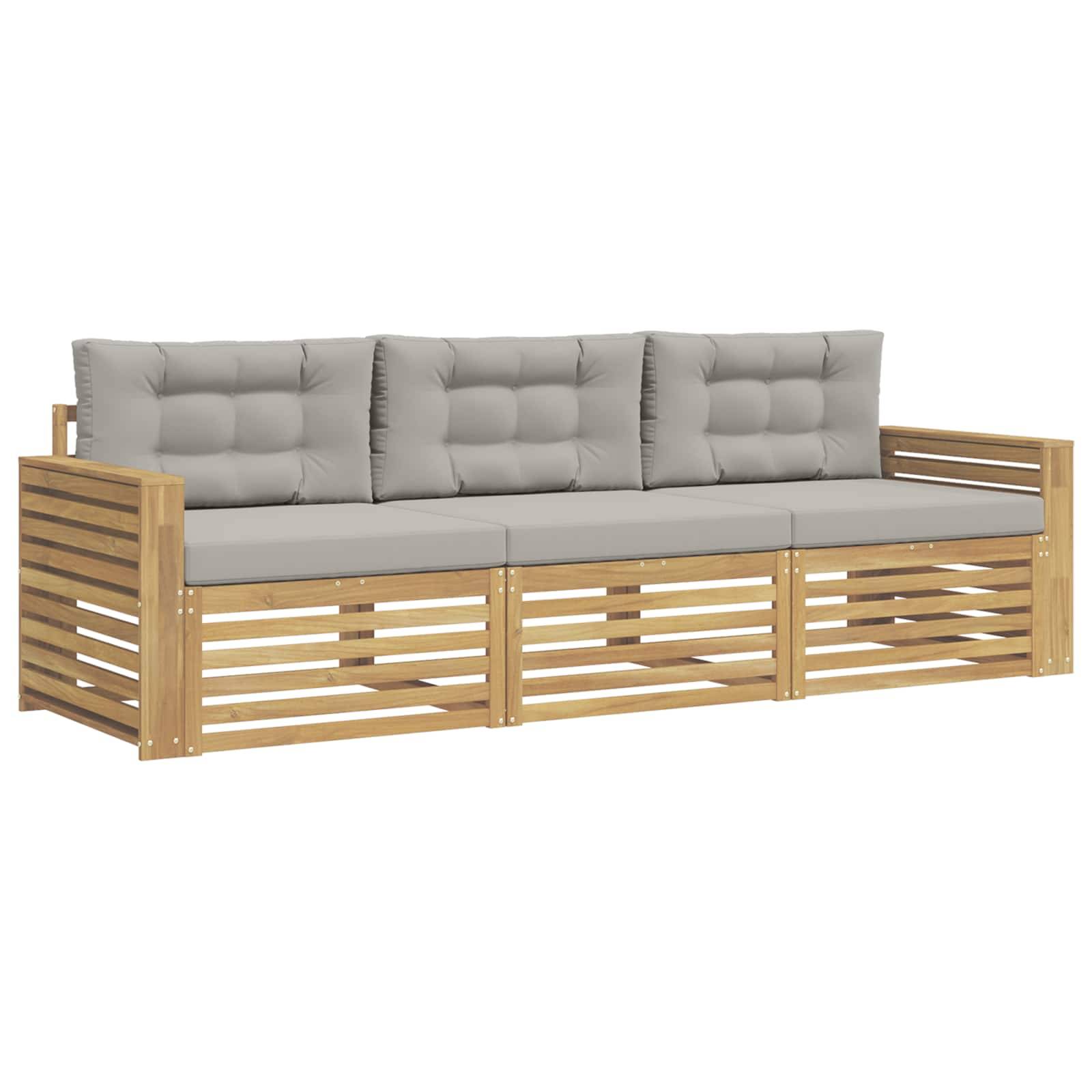 vidaXL Outdoor-Sofagarnitur 3 pcs Weiß und Hellgrau Massivholz Akazie