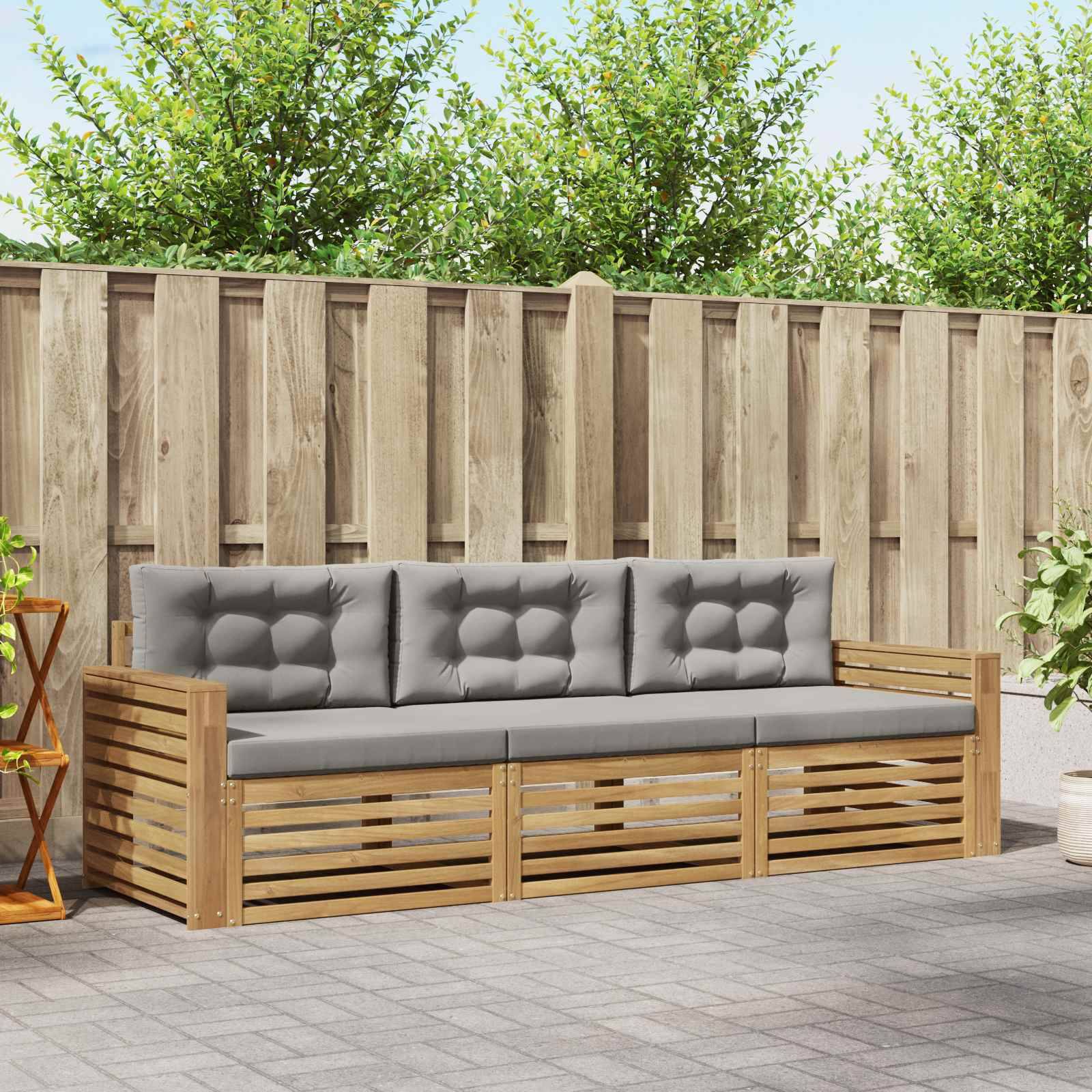 vidaXL Outdoor-Sofagarnitur 3 pcs Weiß und Hellgrau Massivholz Akazie