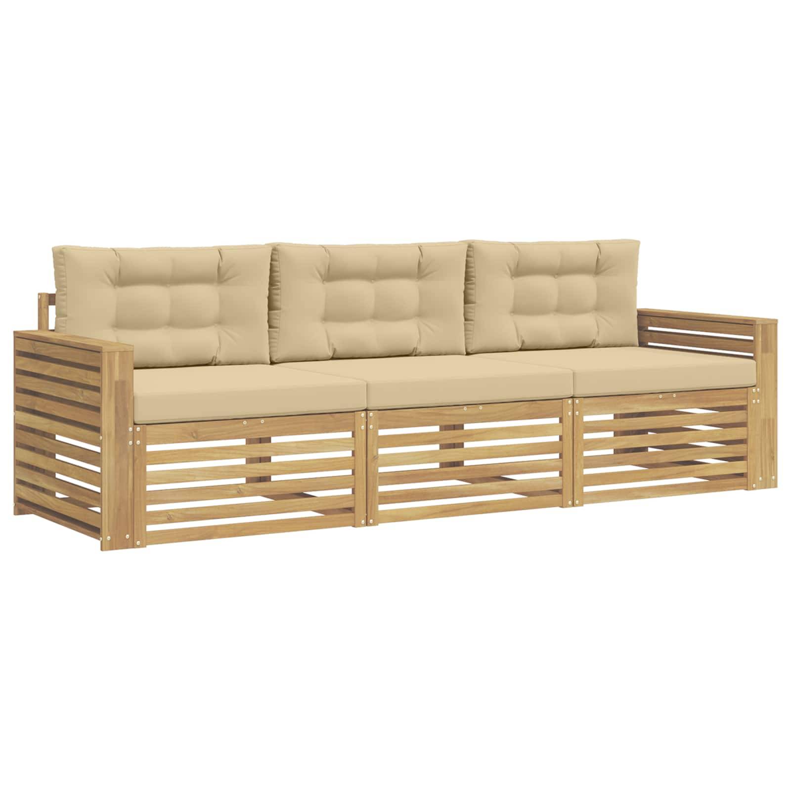 vidaXL Outdoor-Sofagarnitur 3 pcs Weiß und Beige Massivholz Akazie