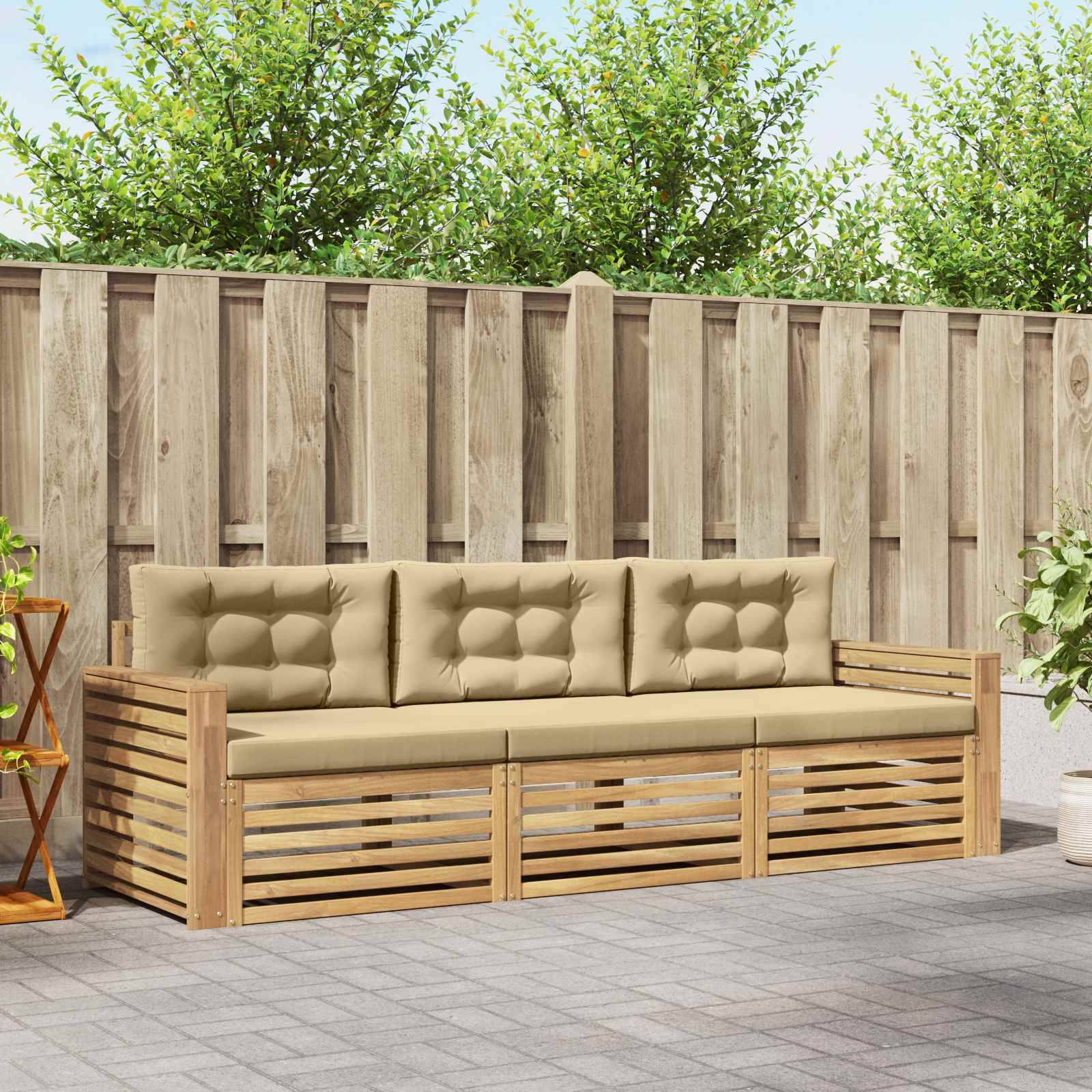 vidaXL Outdoor-Sofagarnitur 3 pcs Weiß und Beige Massivholz Akazie