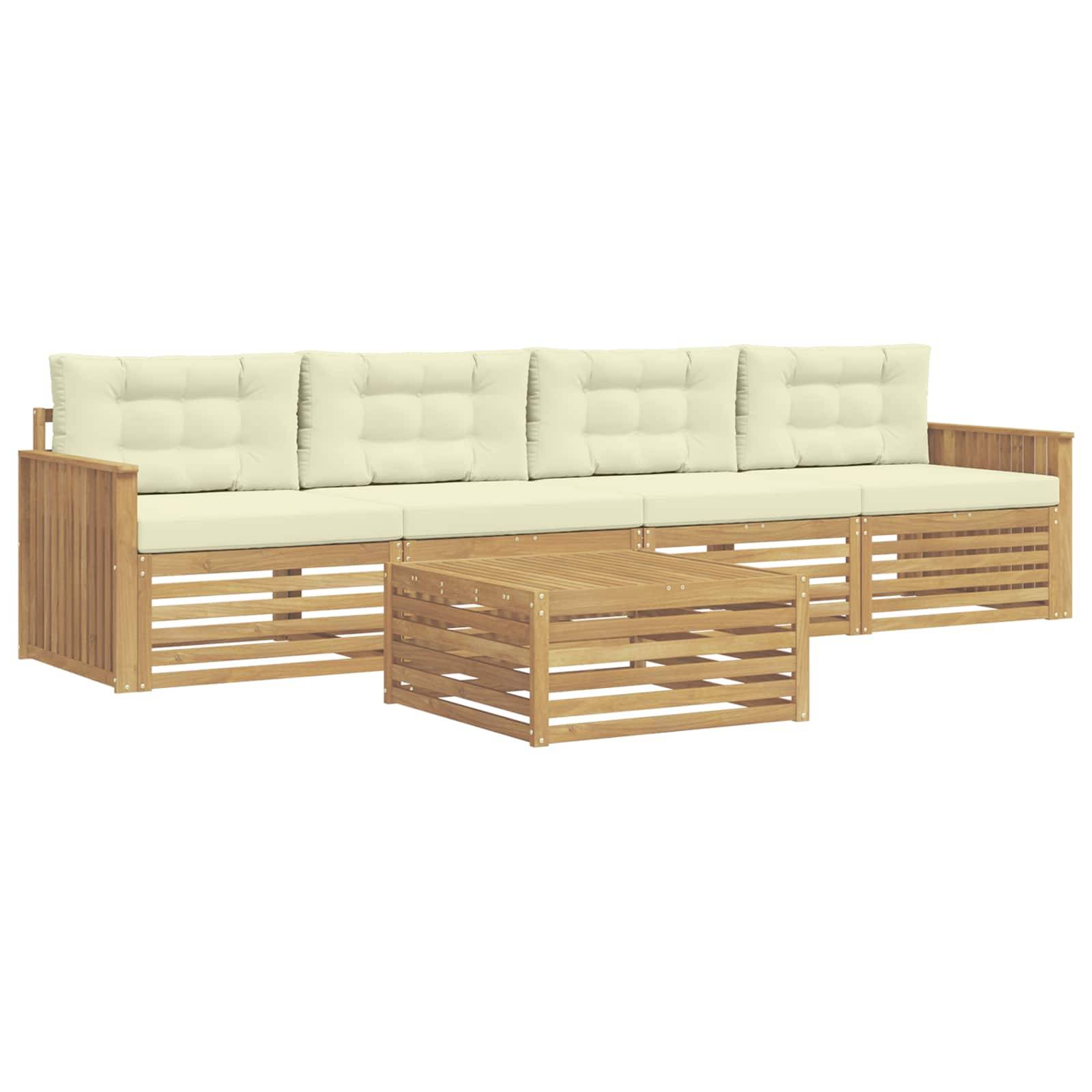 vidaXL Outdoor-Sofagarnitur 5 pcs Weiß und Creme Massivholz Akazie