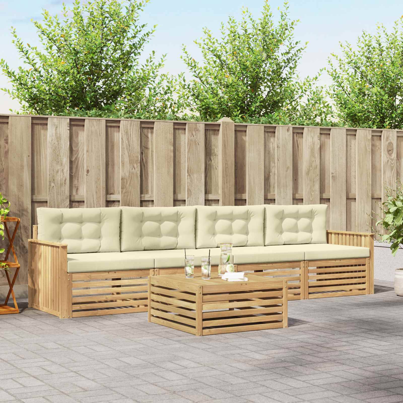 vidaXL Outdoor-Sofagarnitur 5 pcs Weiß und Creme Massivholz Akazie