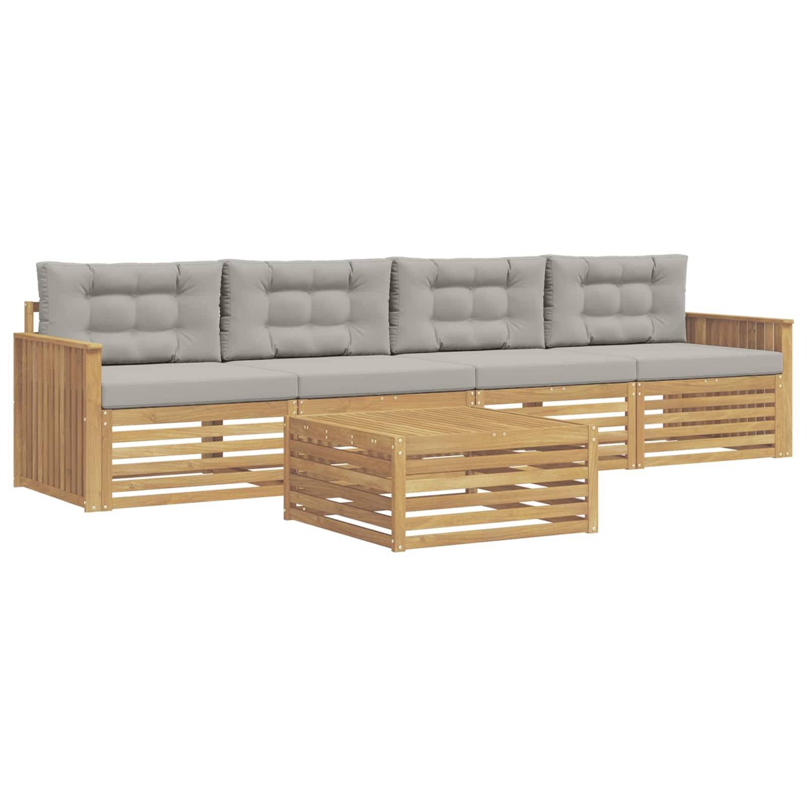 vidaXL Outdoor-Sofagarnitur 5 pcs Weiß und Hellgrau Massivholz Akazie